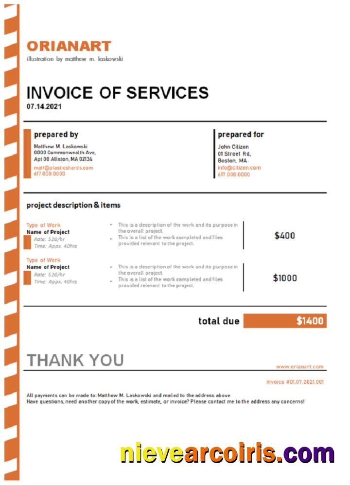 Australia Orianart art and design company invoice